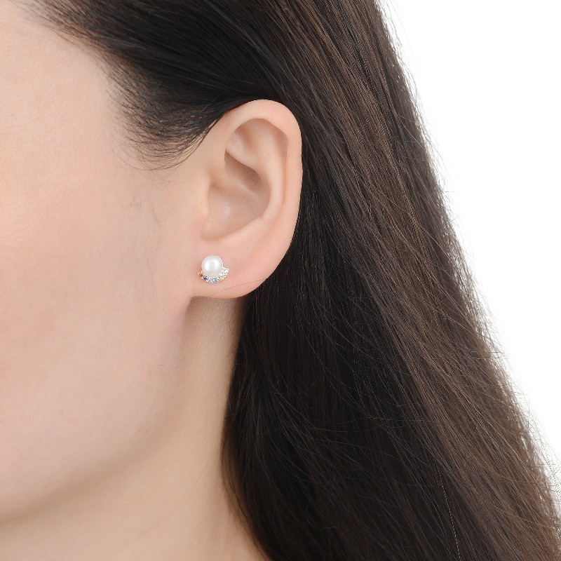 ZARCILLOS DE PERLA CON CIRCONES. ARETES, PENDIENTES, CIERRE TOPITO