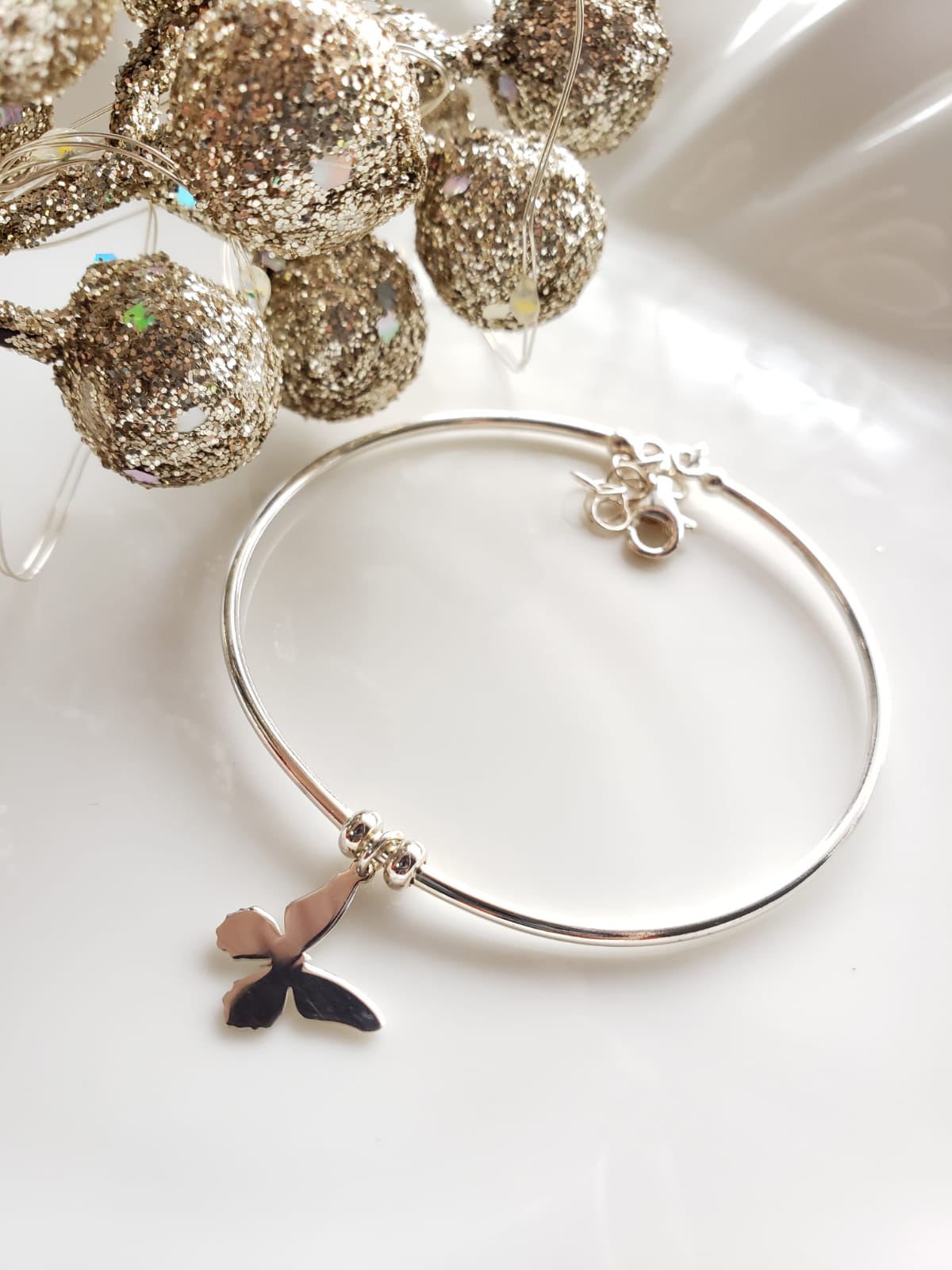 PULSERA CON DIJE COLGANTES TREVOL O MARIPOSA/PLATA 925