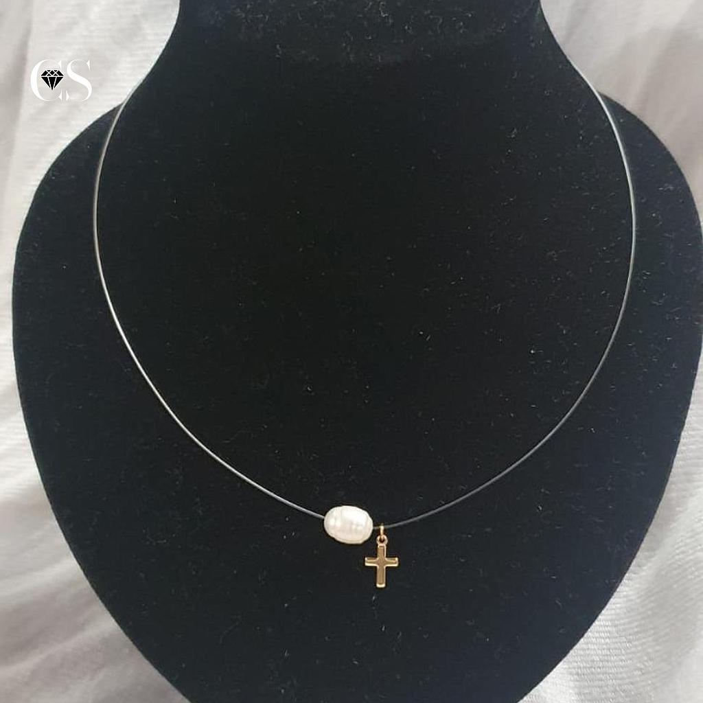 Cadena flotante con perla/cruz /plata925