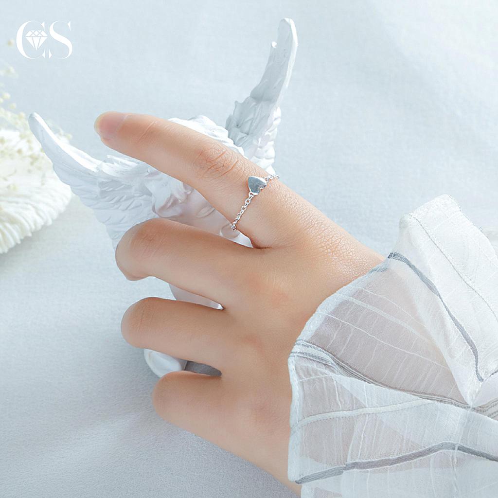 Anillo-cadena-corazón plata 925