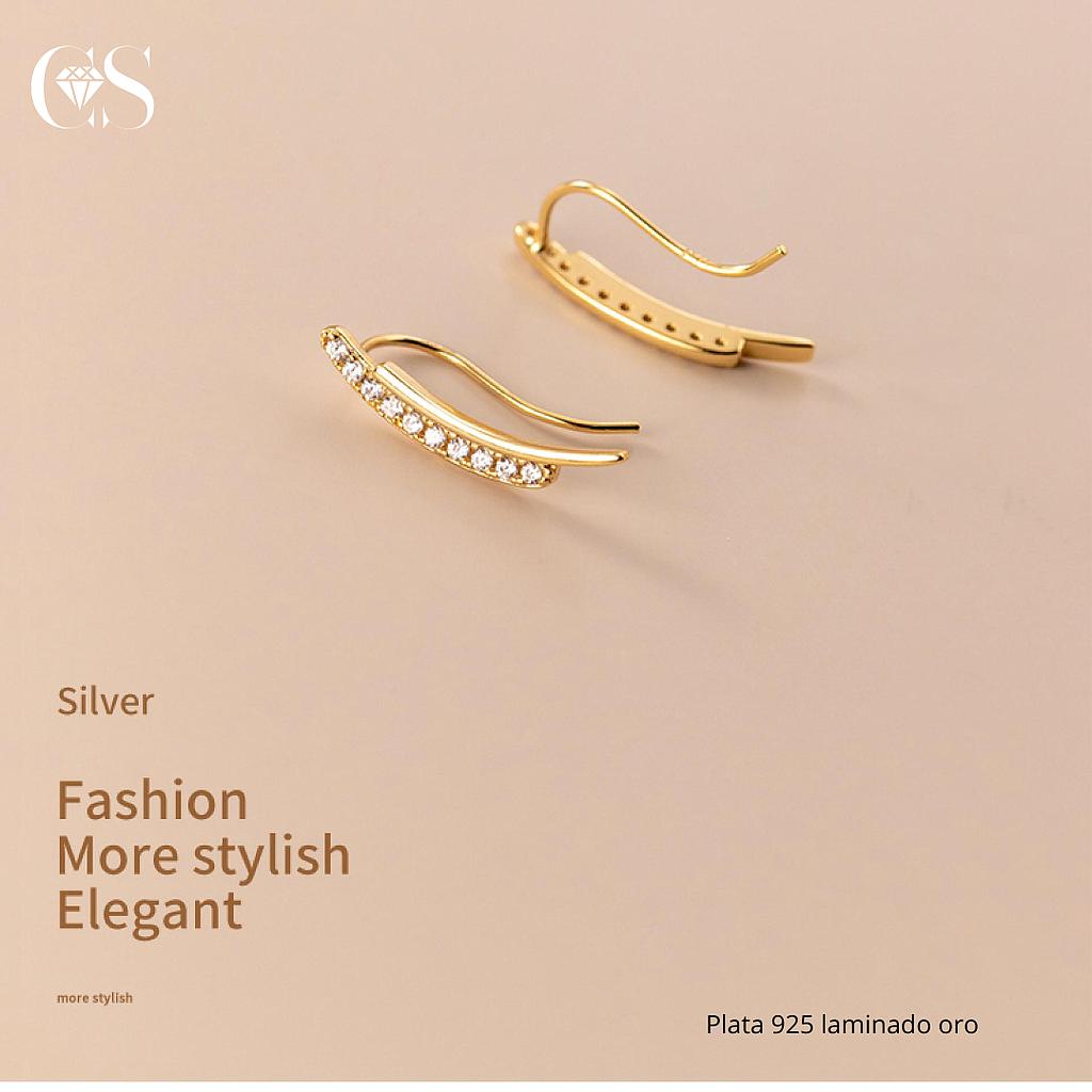 Climber Oreja Gold con circonia/plata 925 laminado 18k