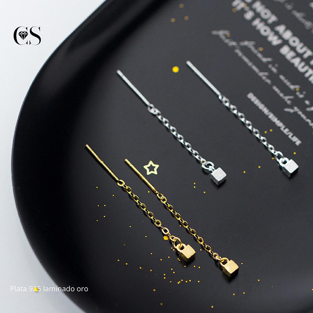 Pendientes de plata de ley 925/ línea con bloque