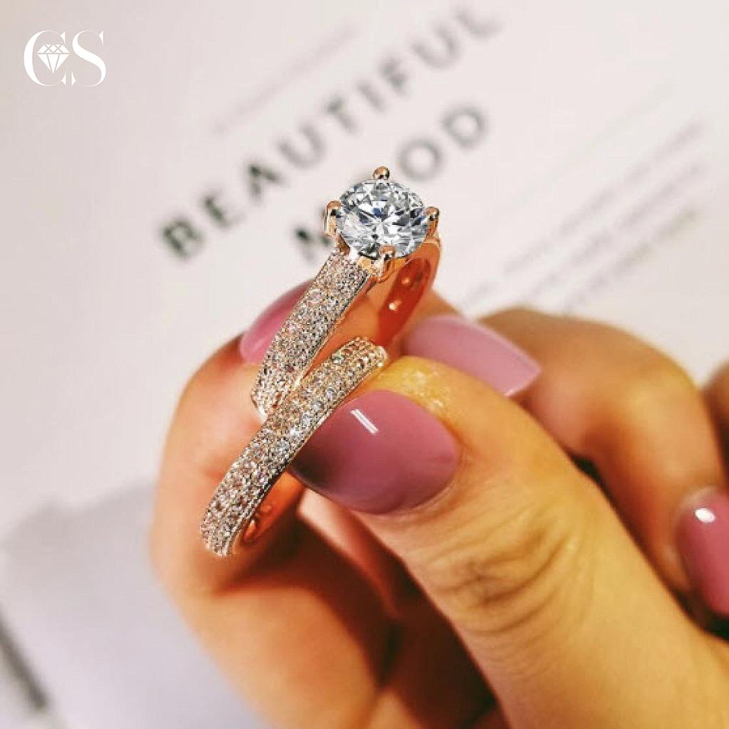 Anillo de boda con diamante laminado de plata 925