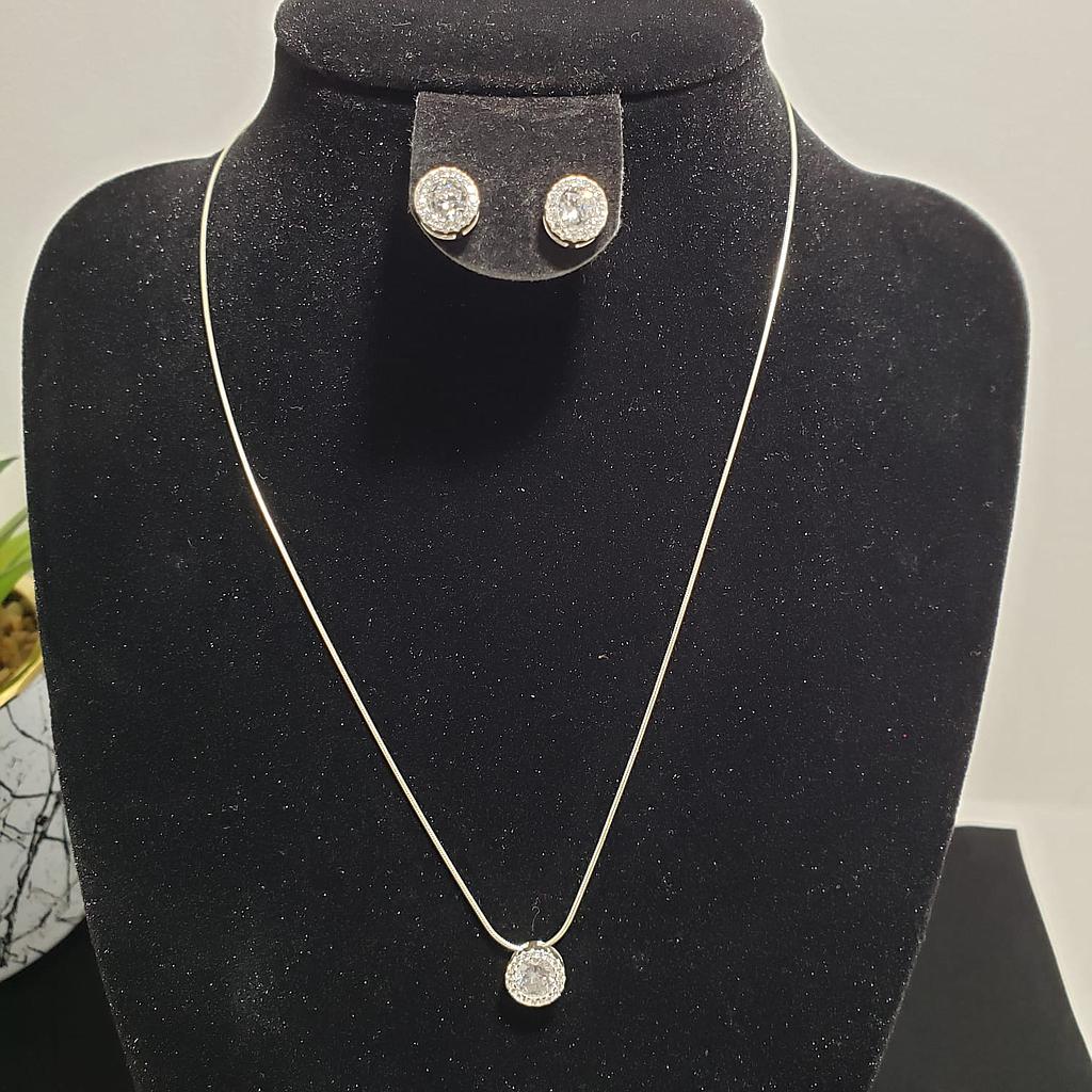 Conjunto plata 925 circonio circular