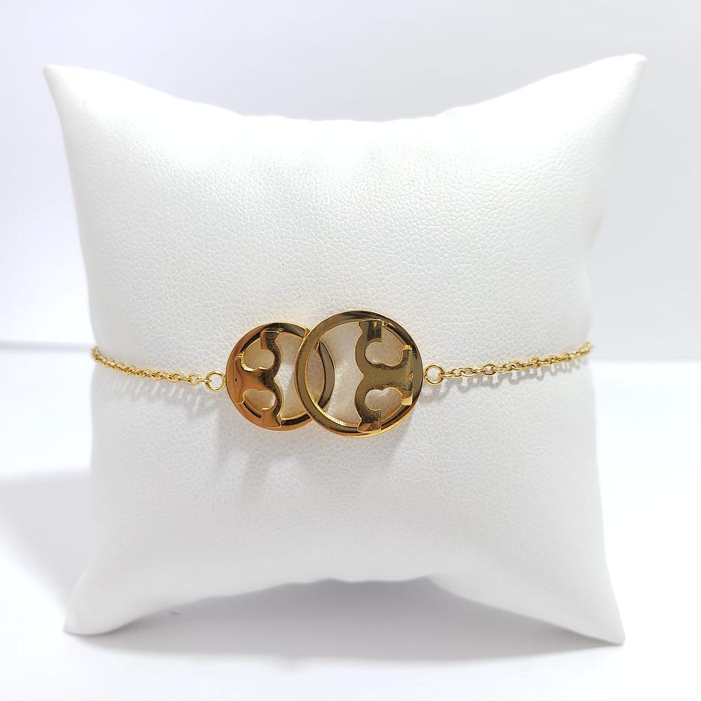 Pulsera doble dije circular gold Acero inoxidable