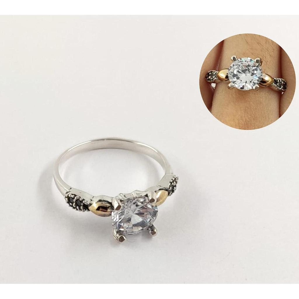 ANILLO SOLITARIO OP PLATA 925 CON LAMINADO DE ORO T6 T8 T9 T7