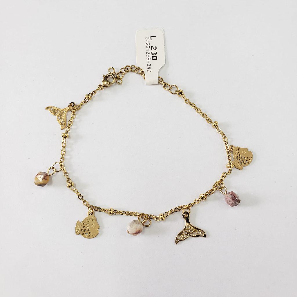 PULSERA GOLD COLGANTES COLA DE SIRENA Y PEZ/ACERO