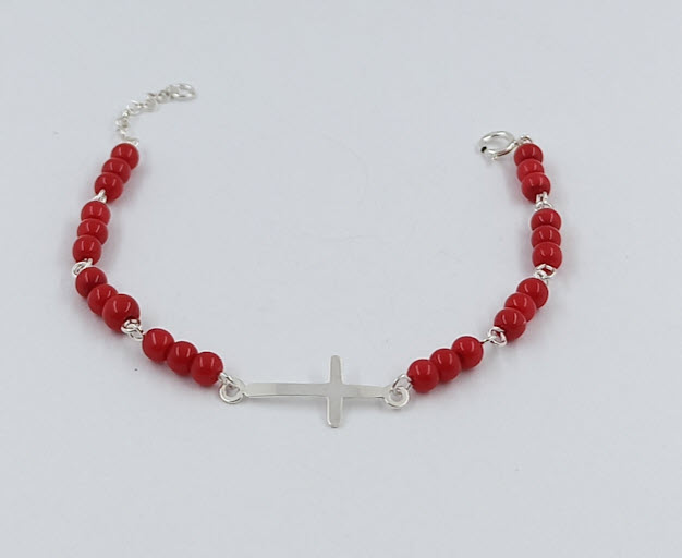 PULSERA INFANTIL DE NIÑA CON PIEDRA ROJA CRUZ