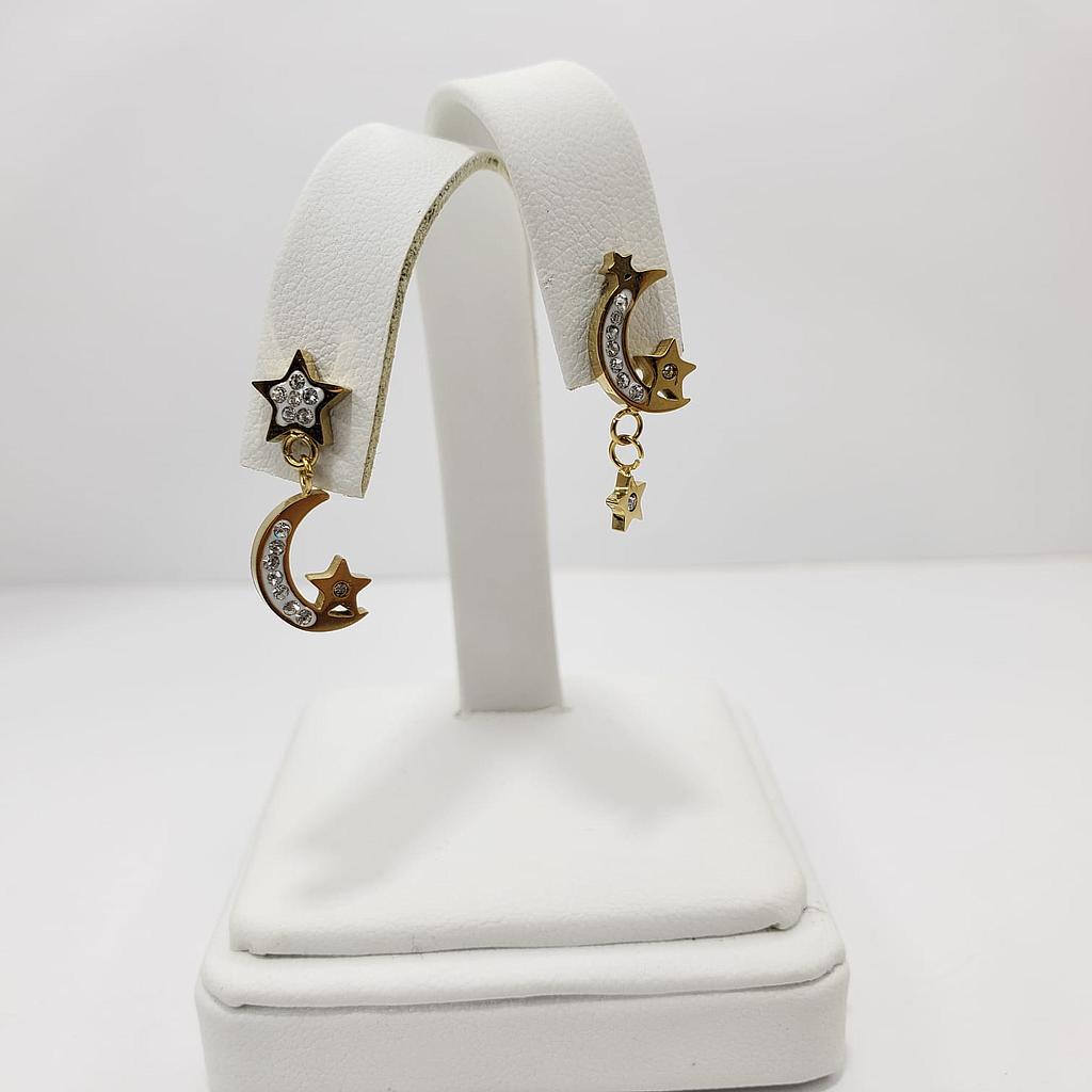 ARETES COLGANTE LUNA ESTRELLA ACERO