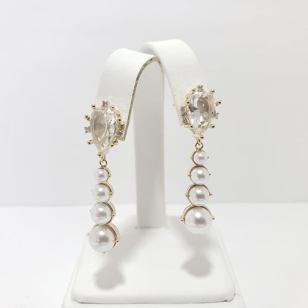PENDIENTES PERLAS BLANCAS Y TRANSPARENTES LAMINADO DE ORO