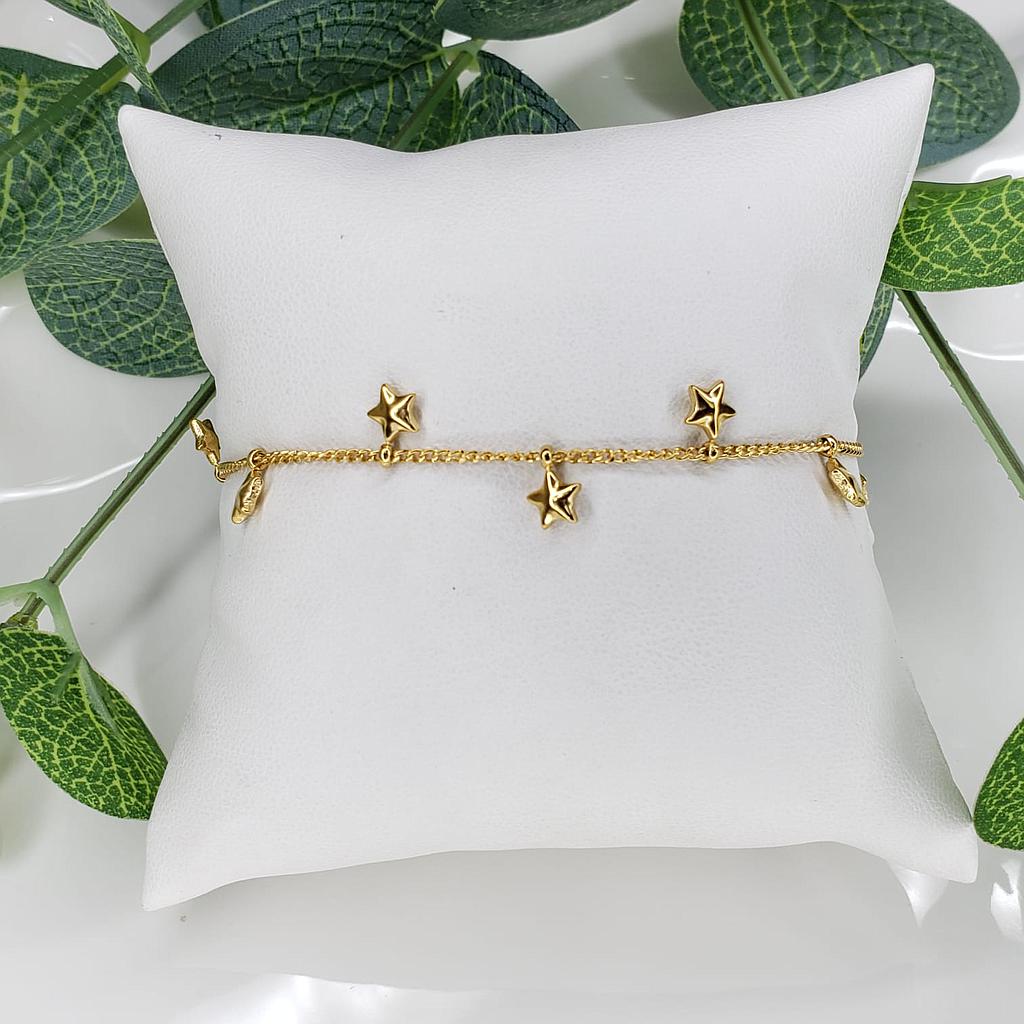 PULSERA DIJES COLGANTES CORAZON, ESTRELLA CRUZ ACERO INOXIDABLE