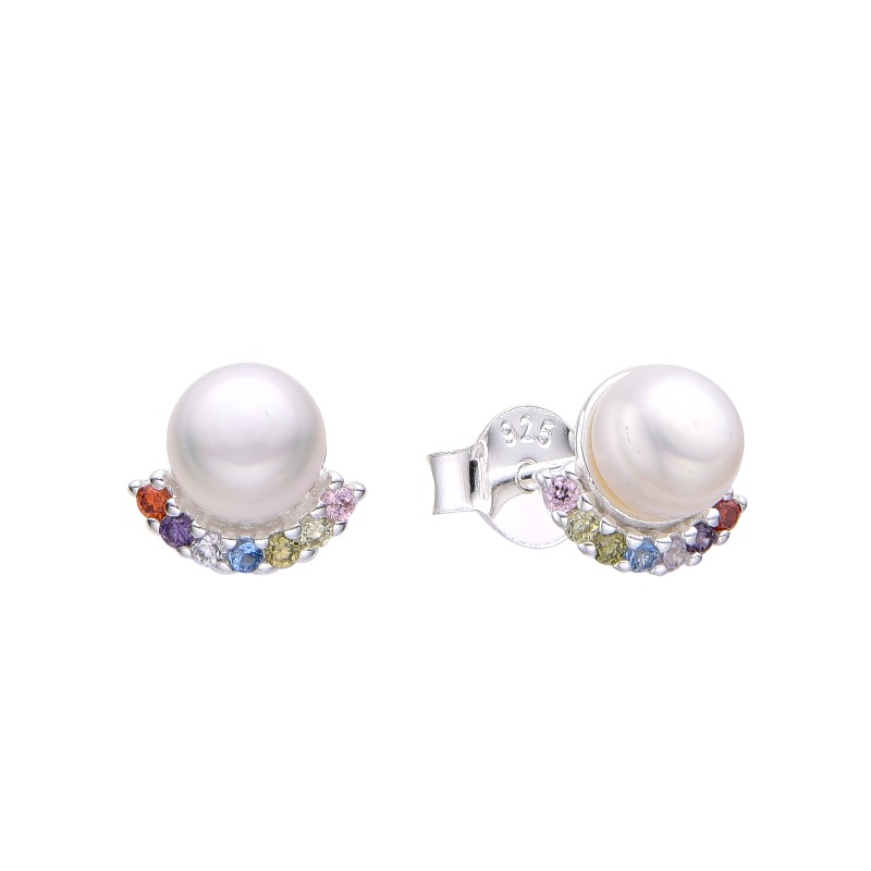 ZARCILLOS DE PERLA CON CIRCONES. ARETES, PENDIENTES, CIERRE TOPITO