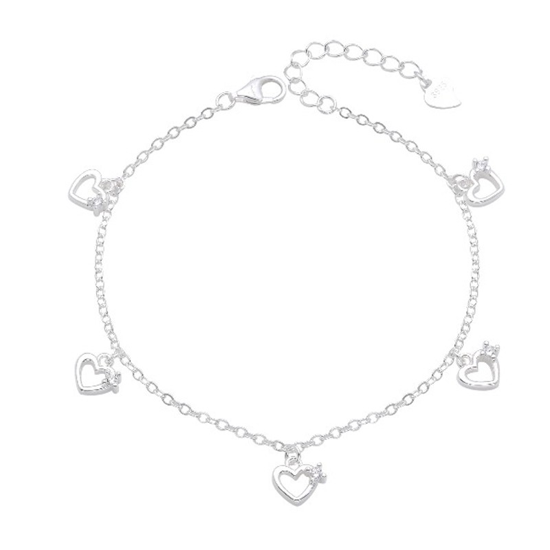 TOBILLERA DE CADENA ROLO OLÍMPICA CON DIJE COLGANTES DE CORAZONES