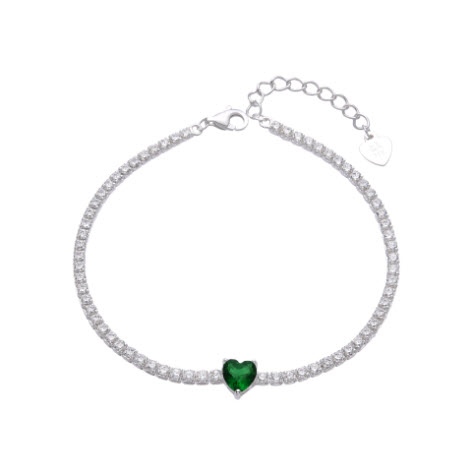 Pulsera Tennis 2.3mm con Dije Puntos de Luz en Forma de Corazón 6mm 