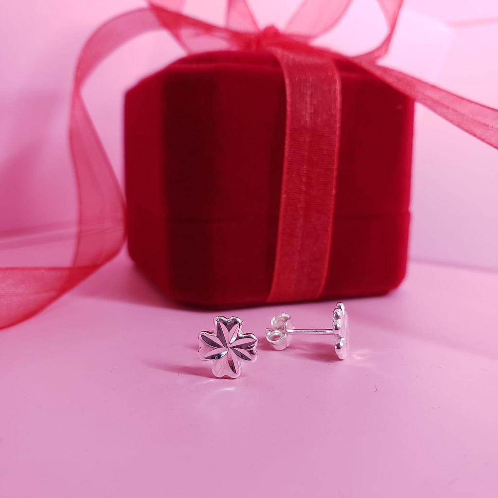 ARETES DE TREBOL PLATA 925