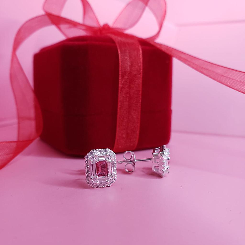 ARETES RECTANGULAR CIRCONIO FUSCIA PLATA 925